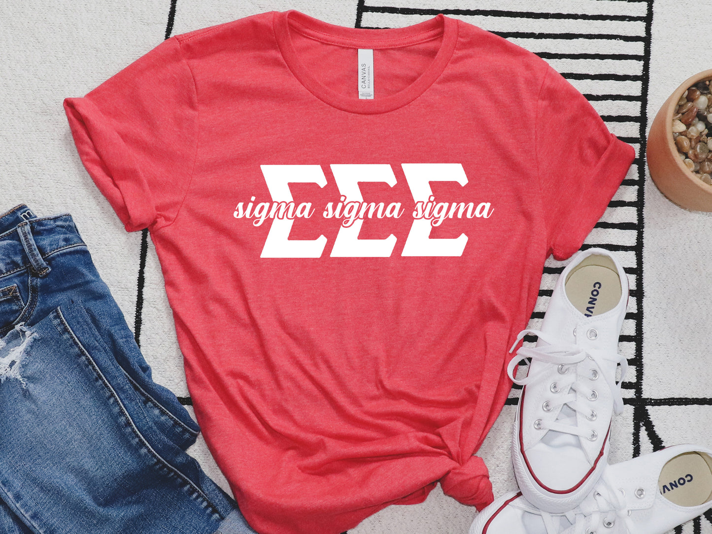 Sigma Sigma Sigma Sliced White Letters Sorority T-shirt _ 2261g