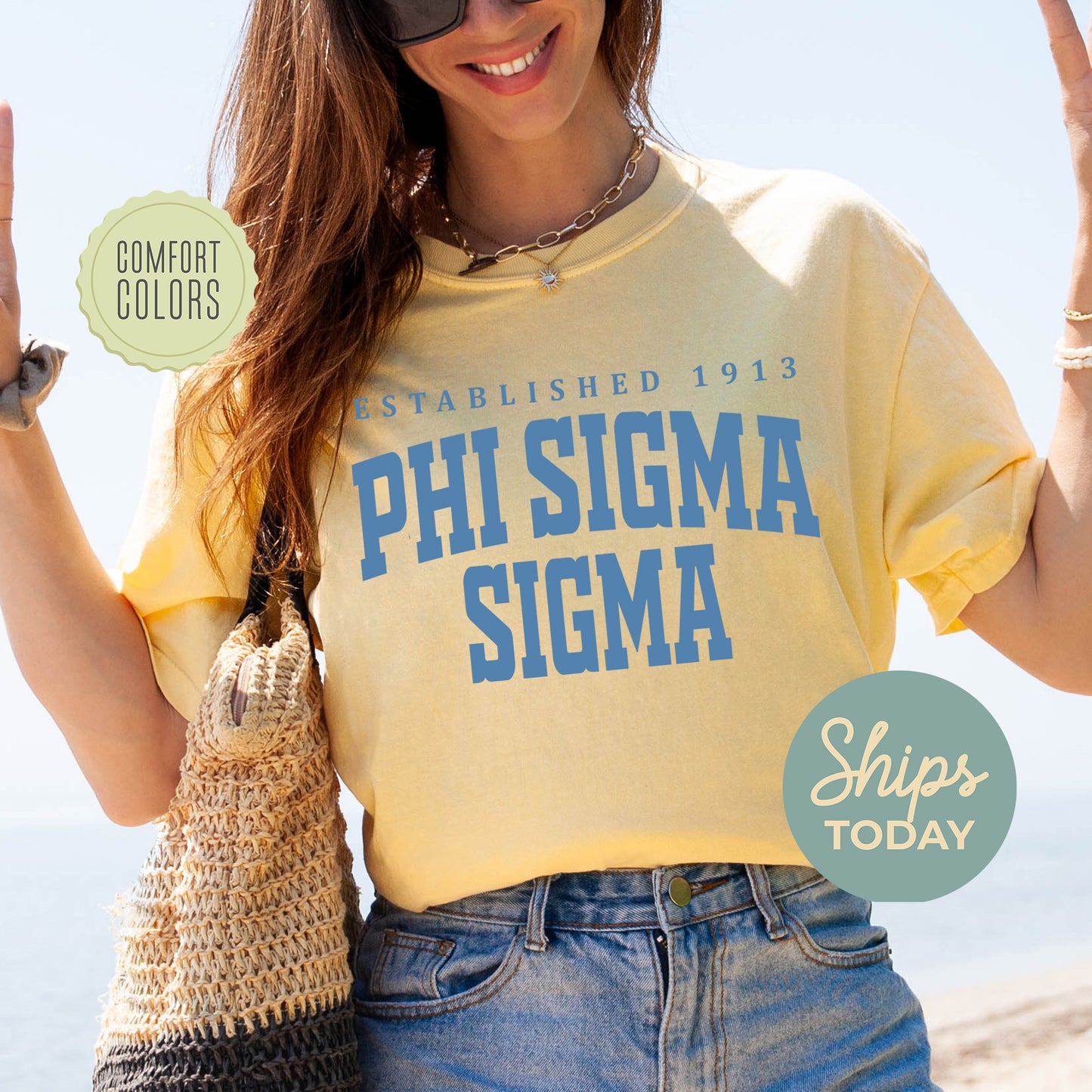 Phi Sigma Sigma Bold Letters Comfort Colors Sorority T-shirt _ 35139g