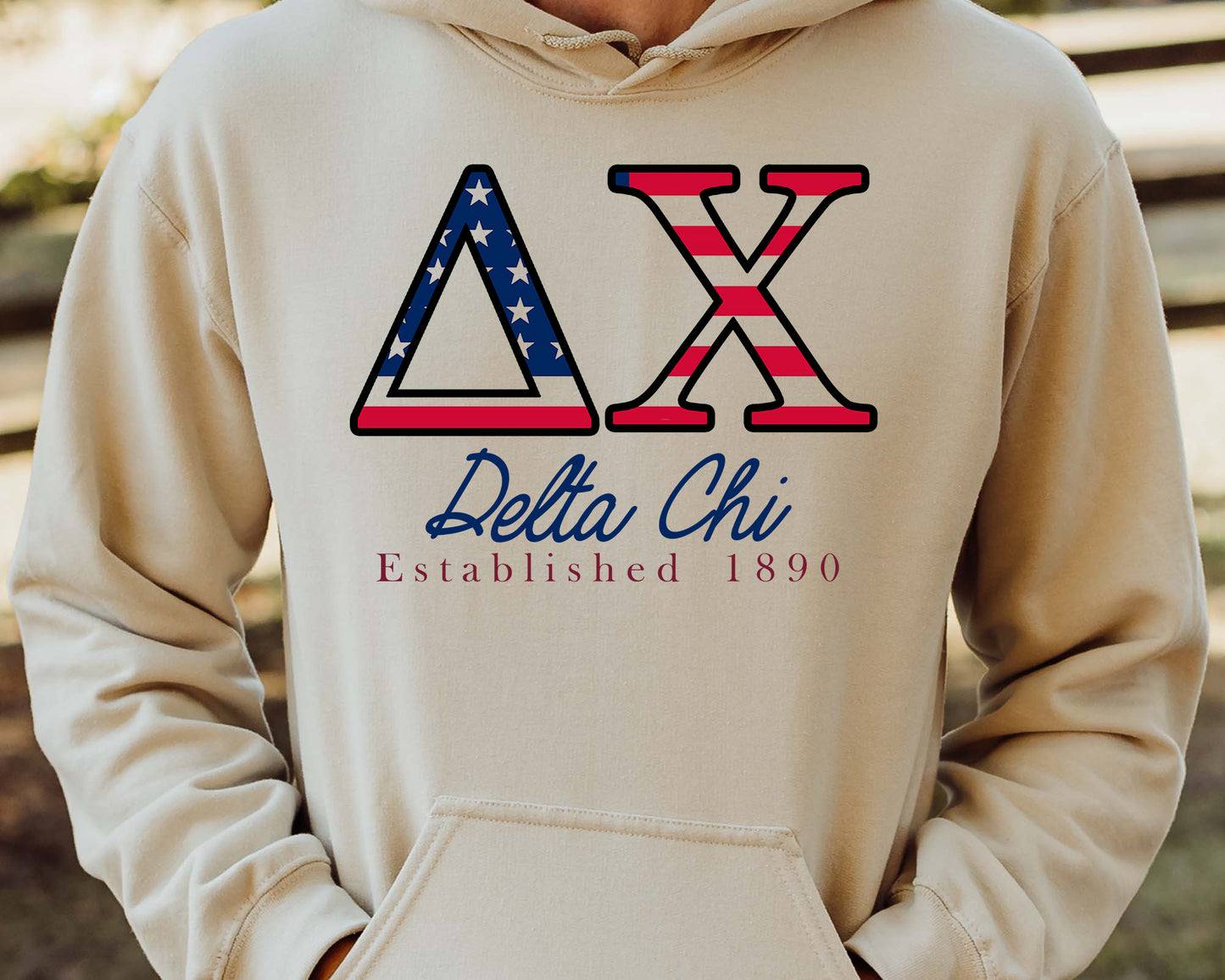 Delta Chi American Flag Letters Fraternity Hoodie _ 1161g