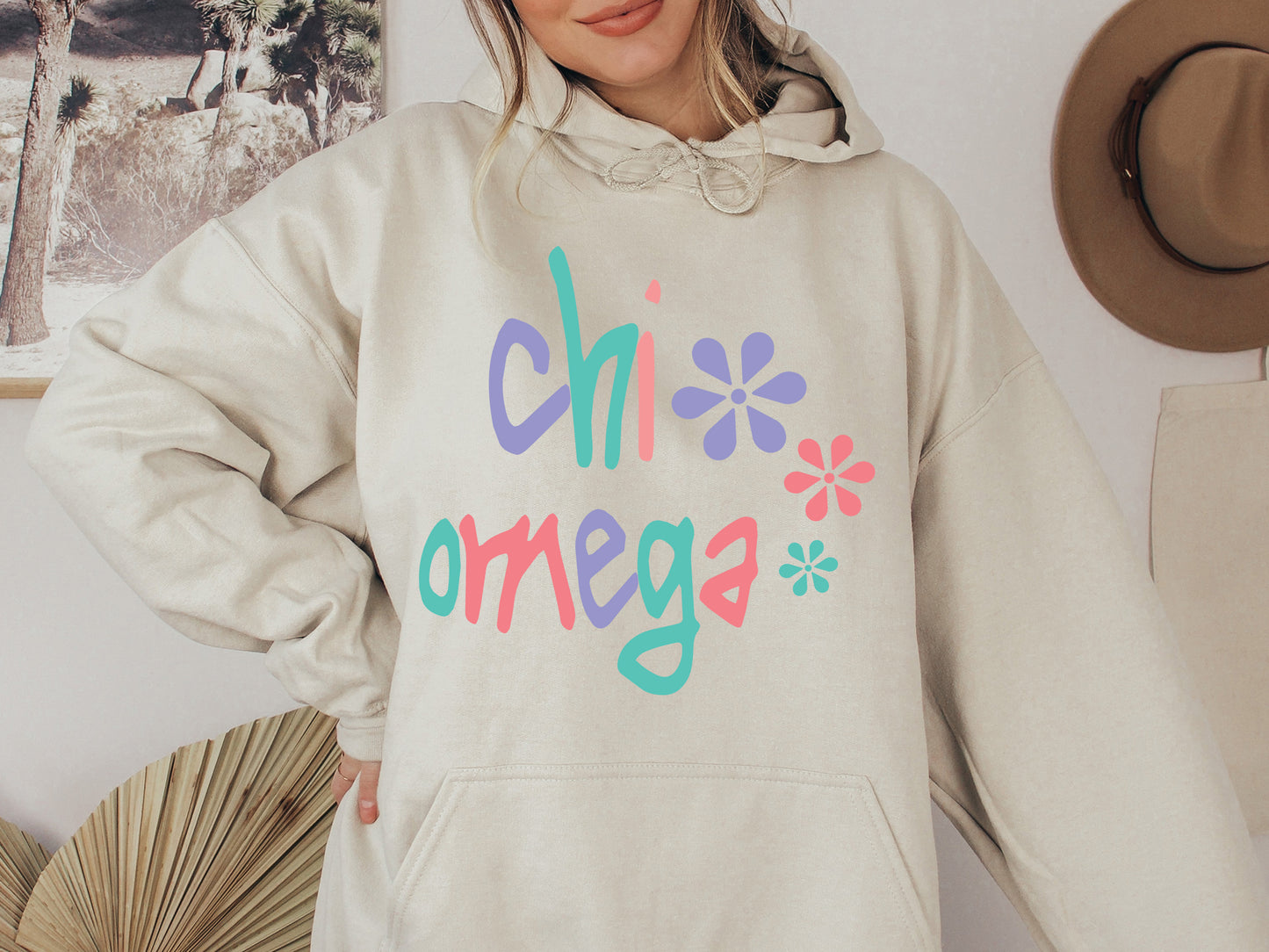 Chi Omega Colorful Floral Sorority Hoodie _ 2612g