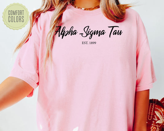 Alpha Sigma Tau Black Flowy Comfort Colors Sorority T-shirt _ 84g