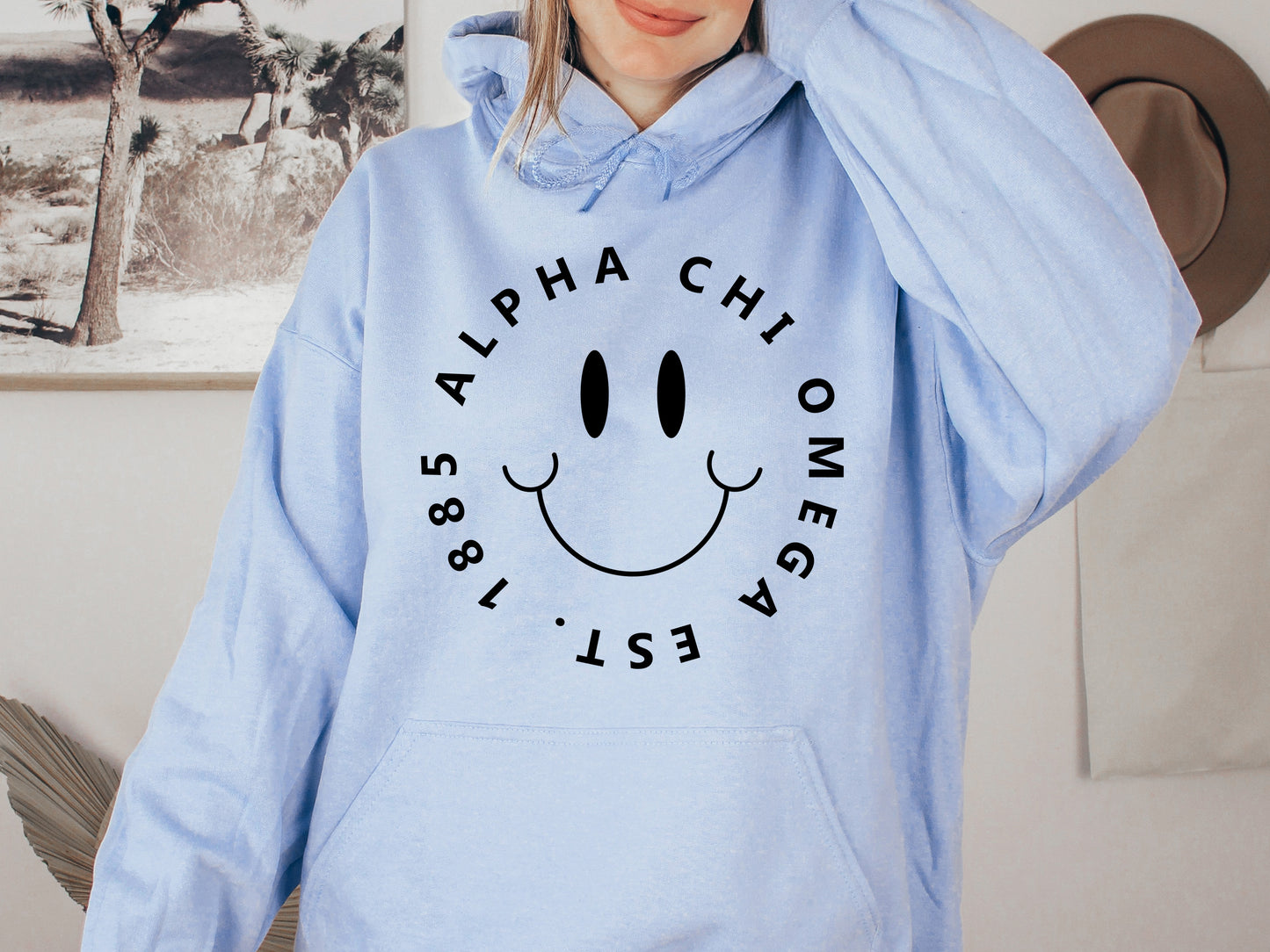 Alpha Chi Omega Smiley Face Halo Sorority Hoodie _ 2499g