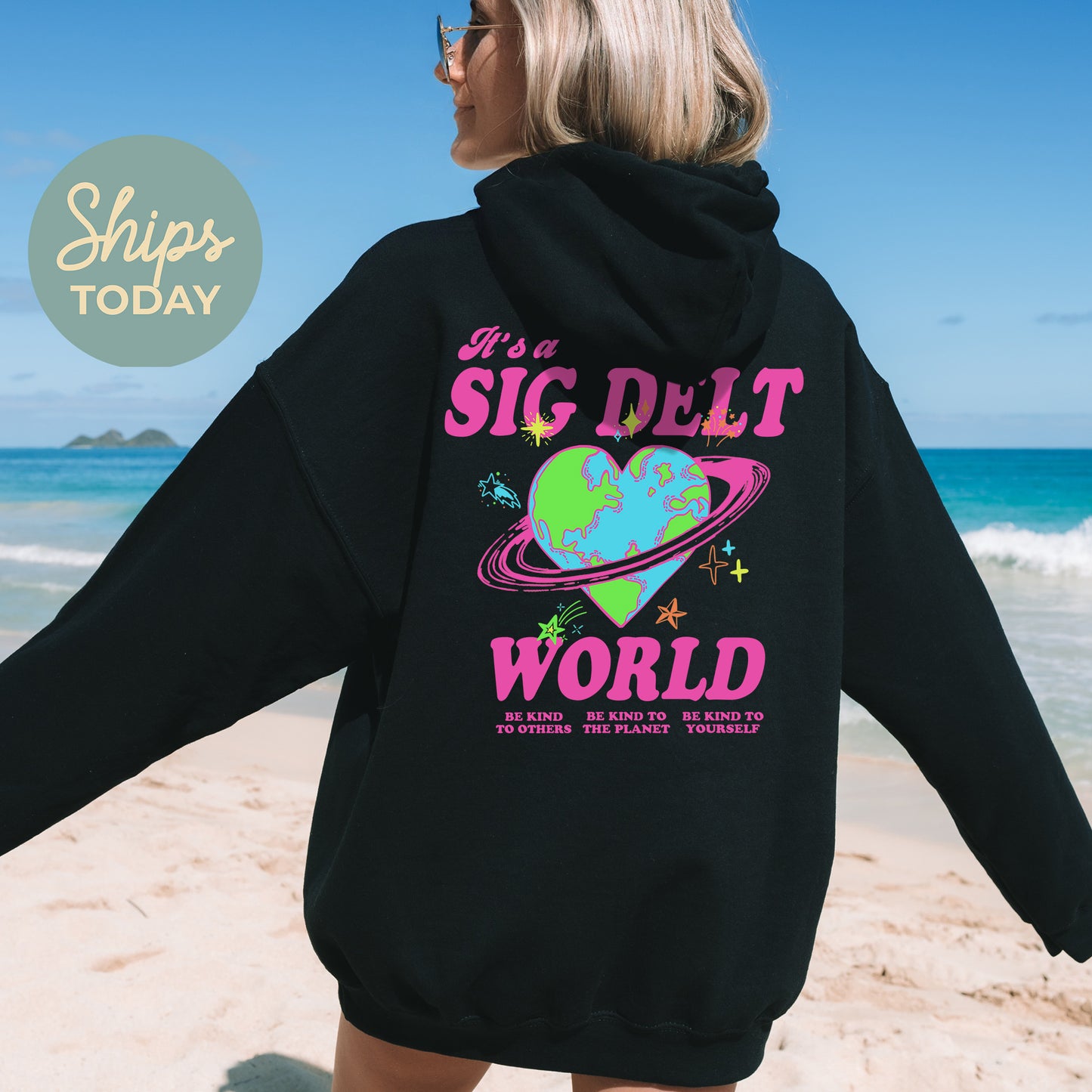 Sigma Delta Tau Pink Planet Sorority Hoodie _ 34251g