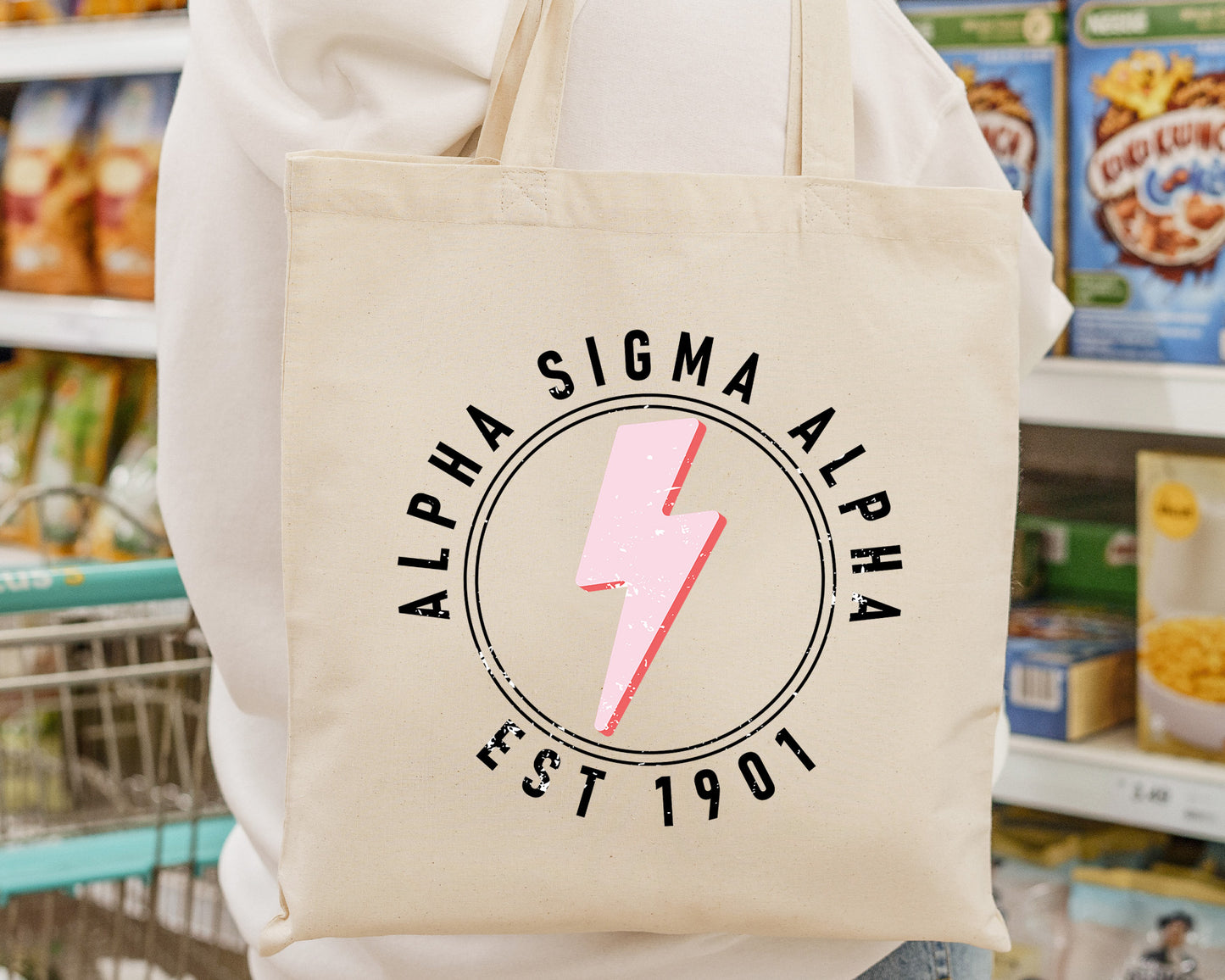 Alpha Sigma Alpha Pinkish Strike Sorority Tote Bag _ 34366g