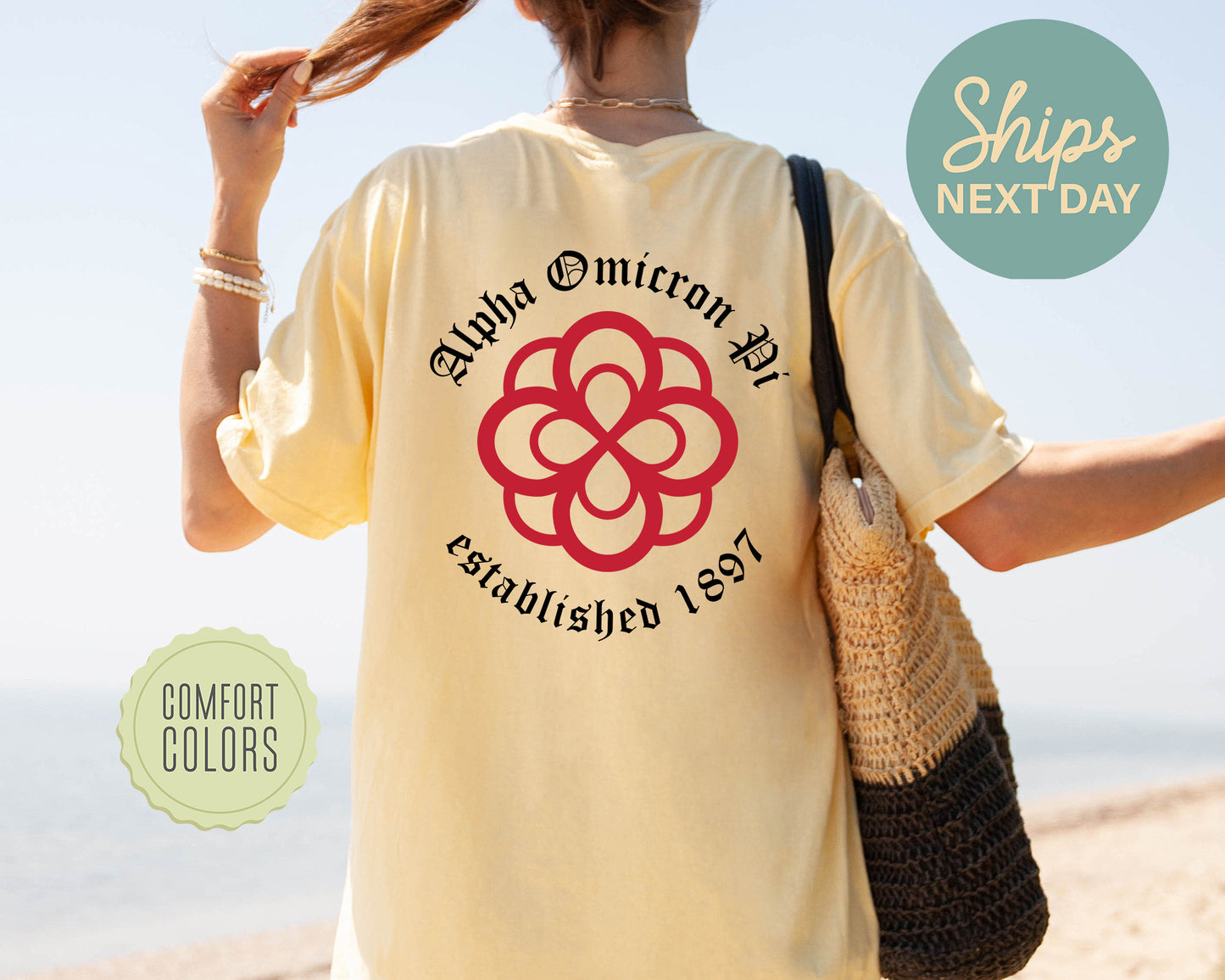 Alpha Omicron Pi Old English Crest Comfort Colors Sorority T-shirtt _ 32924g