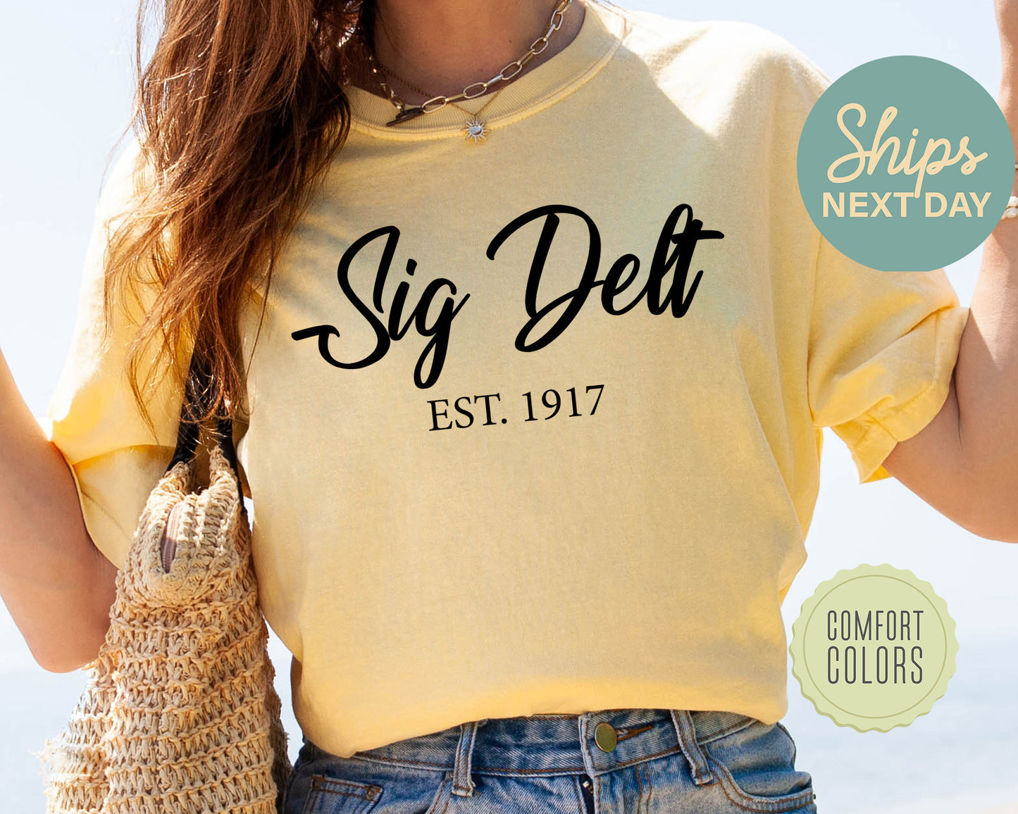 Sigma Delta Tau Black Flowy Comfort Colors Sorority T-shirt _ 98g