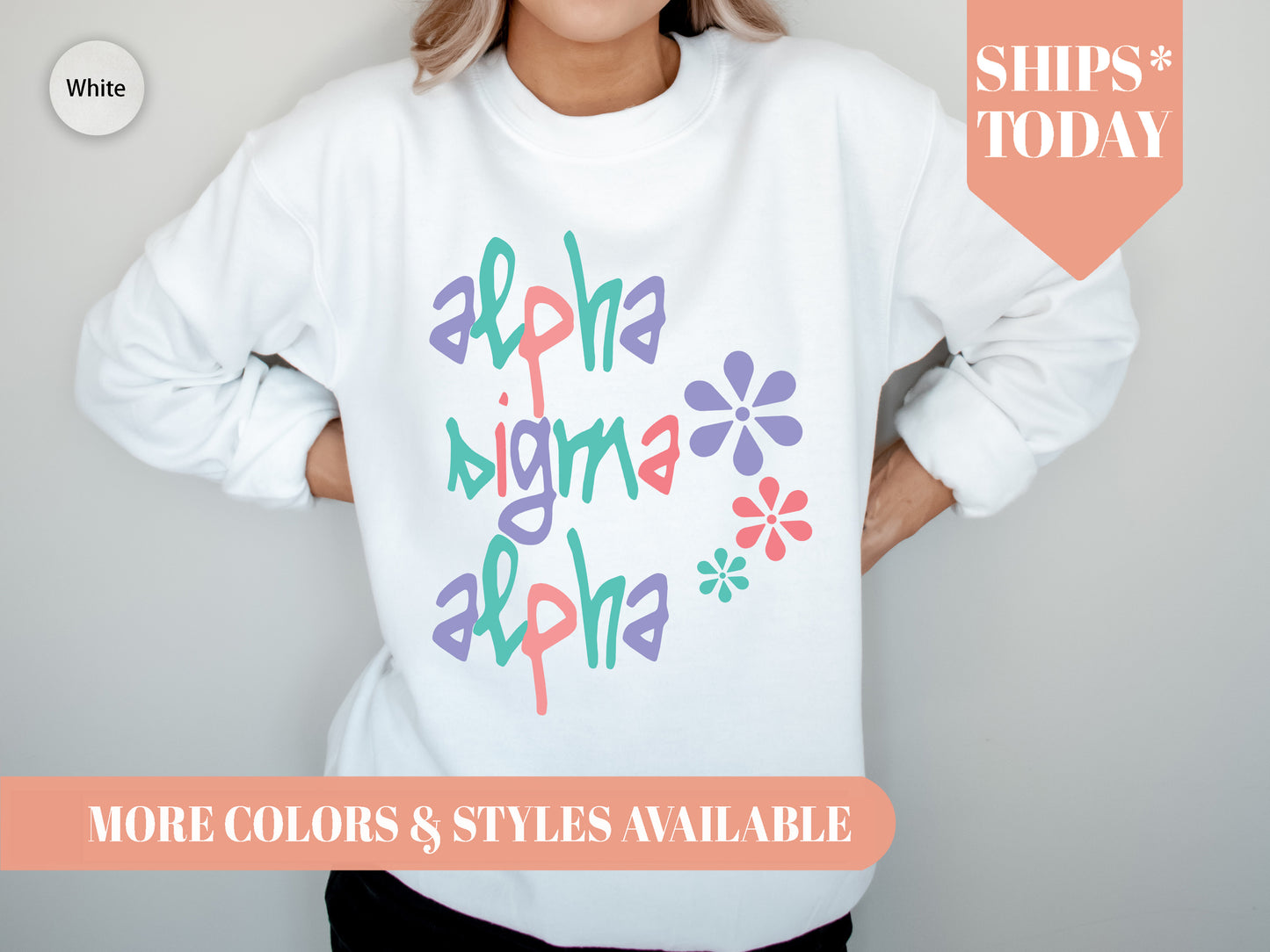 Alpha Sigma Alpha Colorful Floral Sorority Sweatshirt _ 2609g
