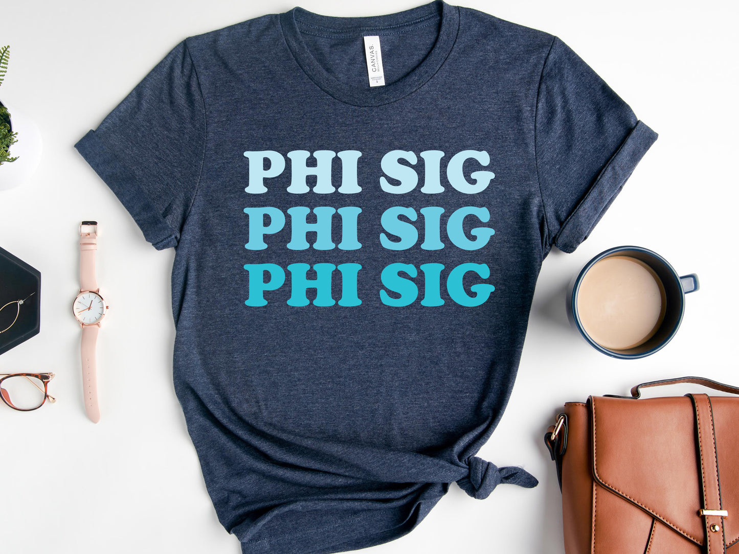 Phi Sigma Sigma Touch of Blue Sorority T-shirt _ 2596g