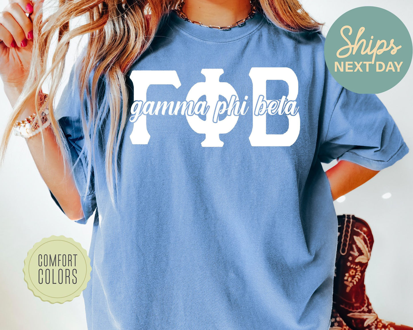 Gamma Phi Beta Sliced White Letters Comfort Colors Sorority T-shirt _ 2252g