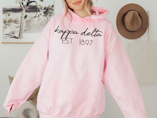 Kappa Delta Black Calligraphy Sorority Hoodie _ 2333g