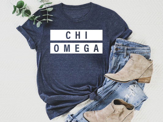 Chi Omega Faded White Box Sorority T-shirt _ 3342g