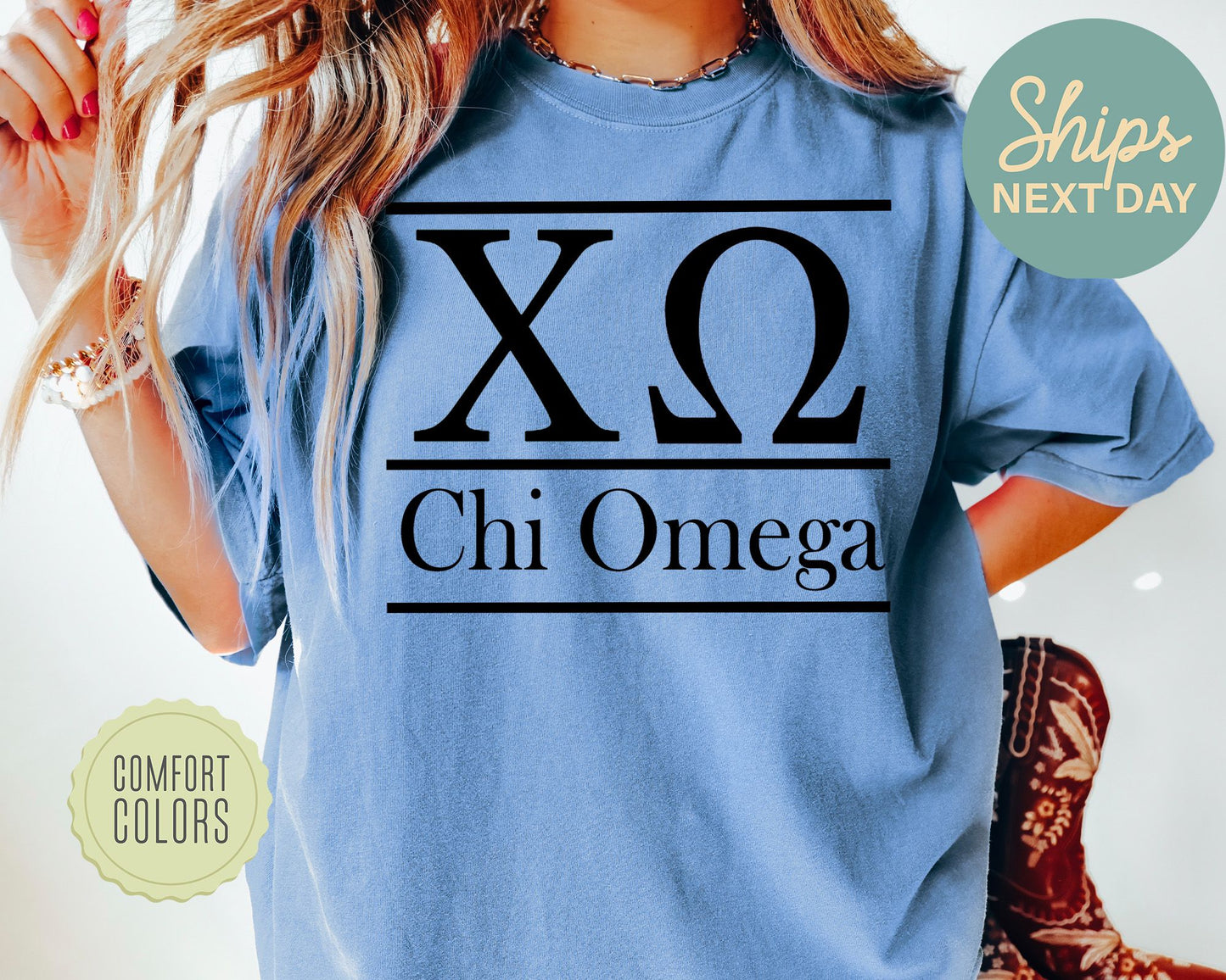 Chi Omega Bold Statement Comfort Colors Sorority T-shirt _ 293g