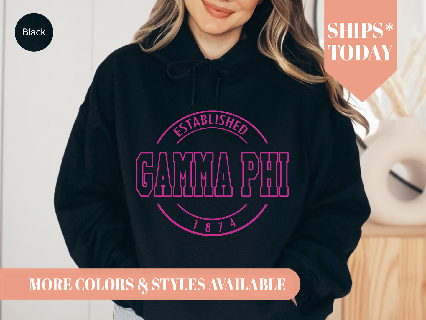 Gamma Phi Beta Pink Stamp Sorority Hoodie _ 65g