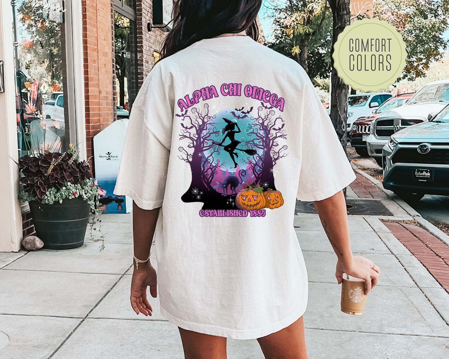 Alpha Chi Omega Halloween Witch Comfort Colors Sorority T-shirt _ 36226g