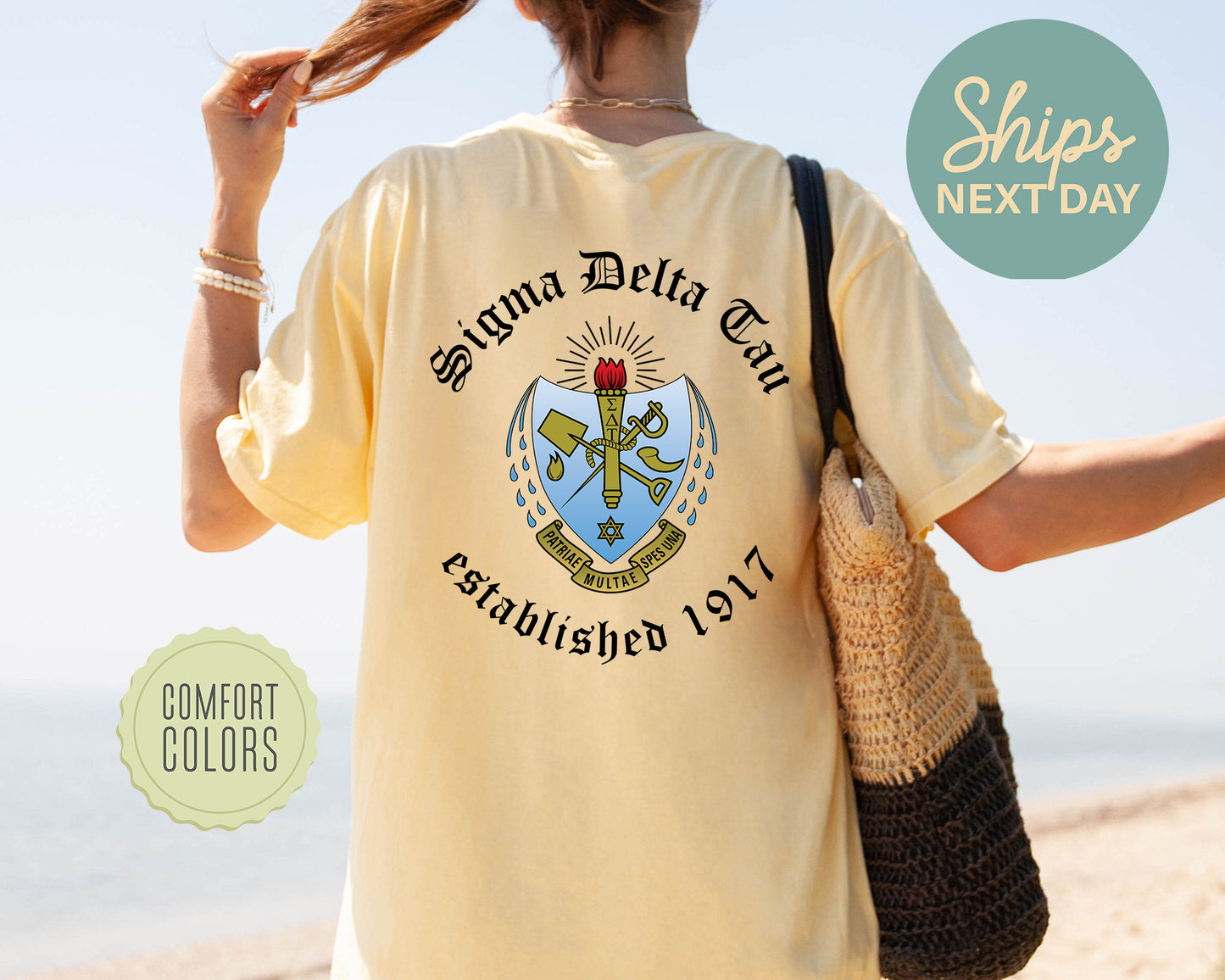 Sigma Delta Tau Old English Crest Comfort Colors Sorority T-shirt _ 32941g
