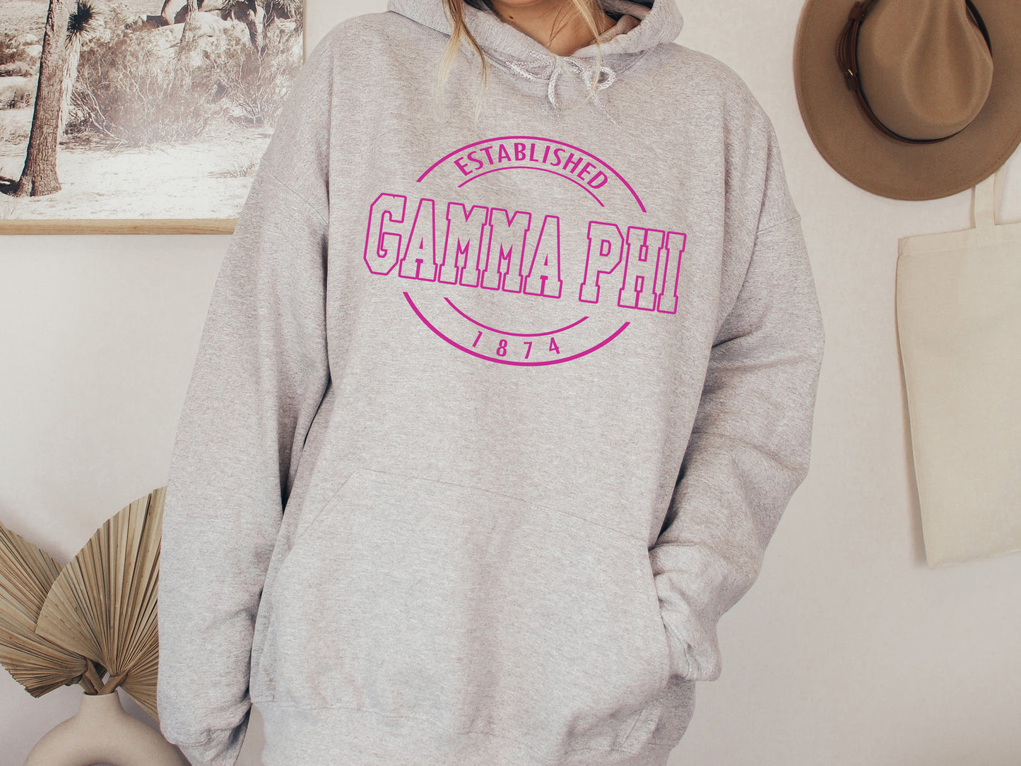 Gamma Phi Beta Pink Stamp Sorority Hoodie _ 65g