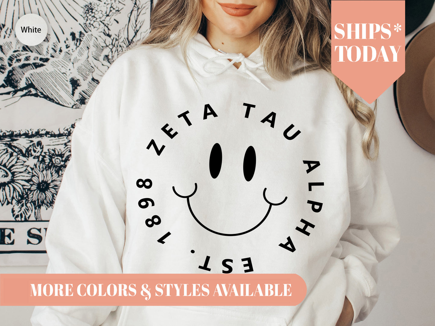 Zeta Tau Alpha Smiley Face Halo Sorority Hoodie _ 2524g