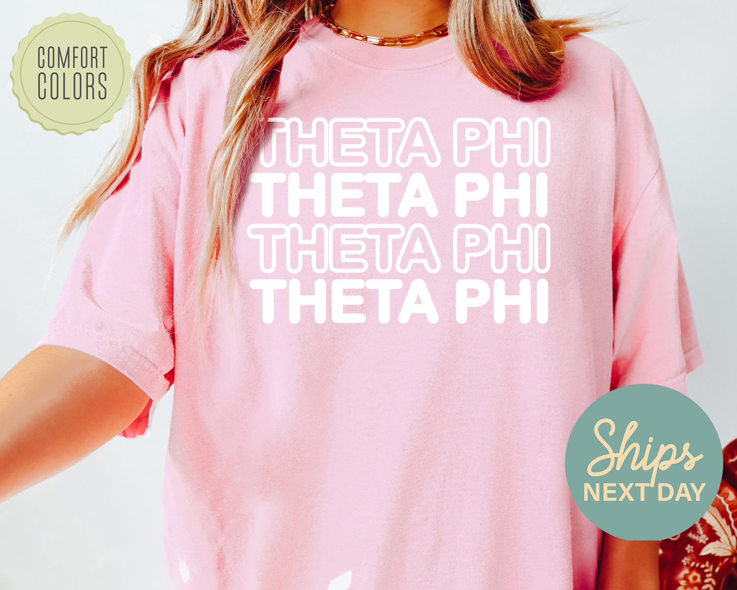 Theta Phi Alpha Bold Bubble Letter Comfort Colors Sorority T-shirt _ 2236g