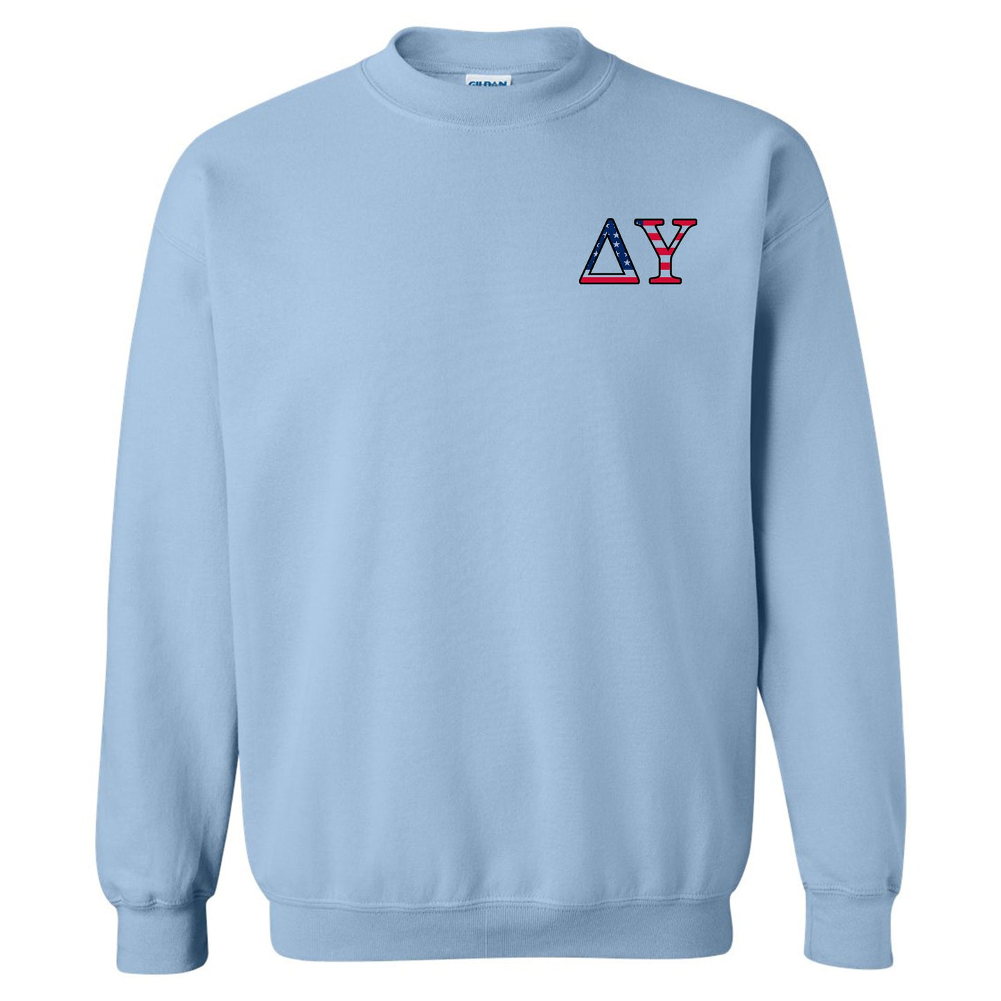 a light blue sweatshirt with the letters a and y on it
