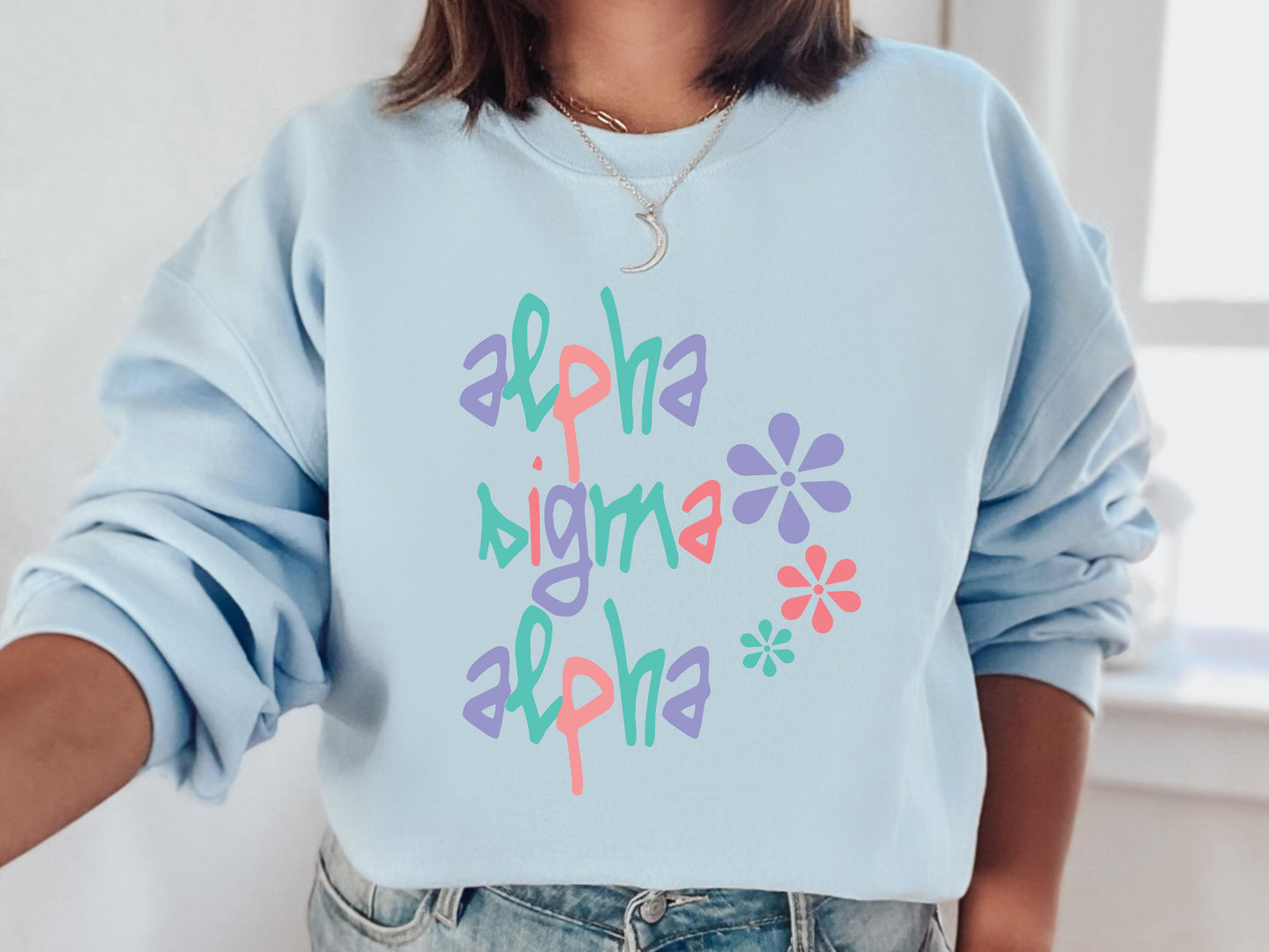 Alpha Sigma Alpha Colorful Floral Sorority Sweatshirt _ 2609g