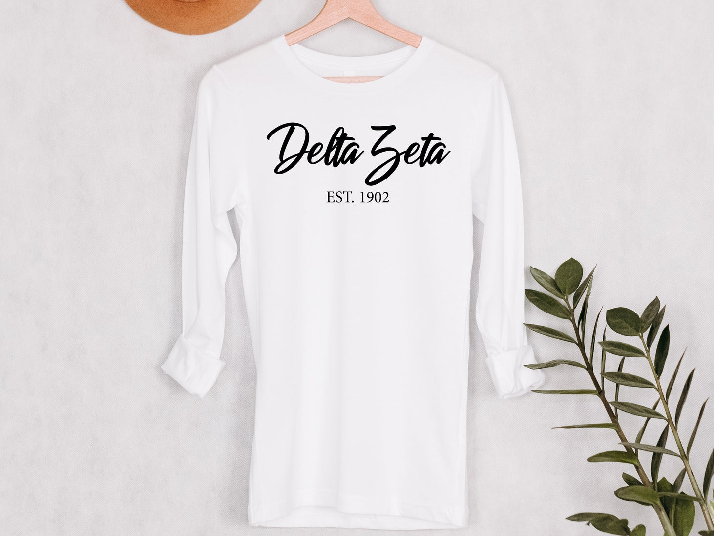 Delta Zeta Black Flowy Sorority Long Sleeve T-shirt _ 90g