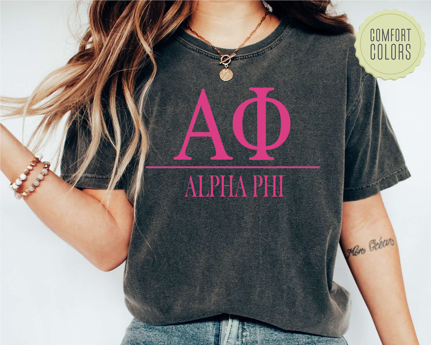 Alpha Phi Loud Letters Comfort Colors Sorority T-shirt _ 471g