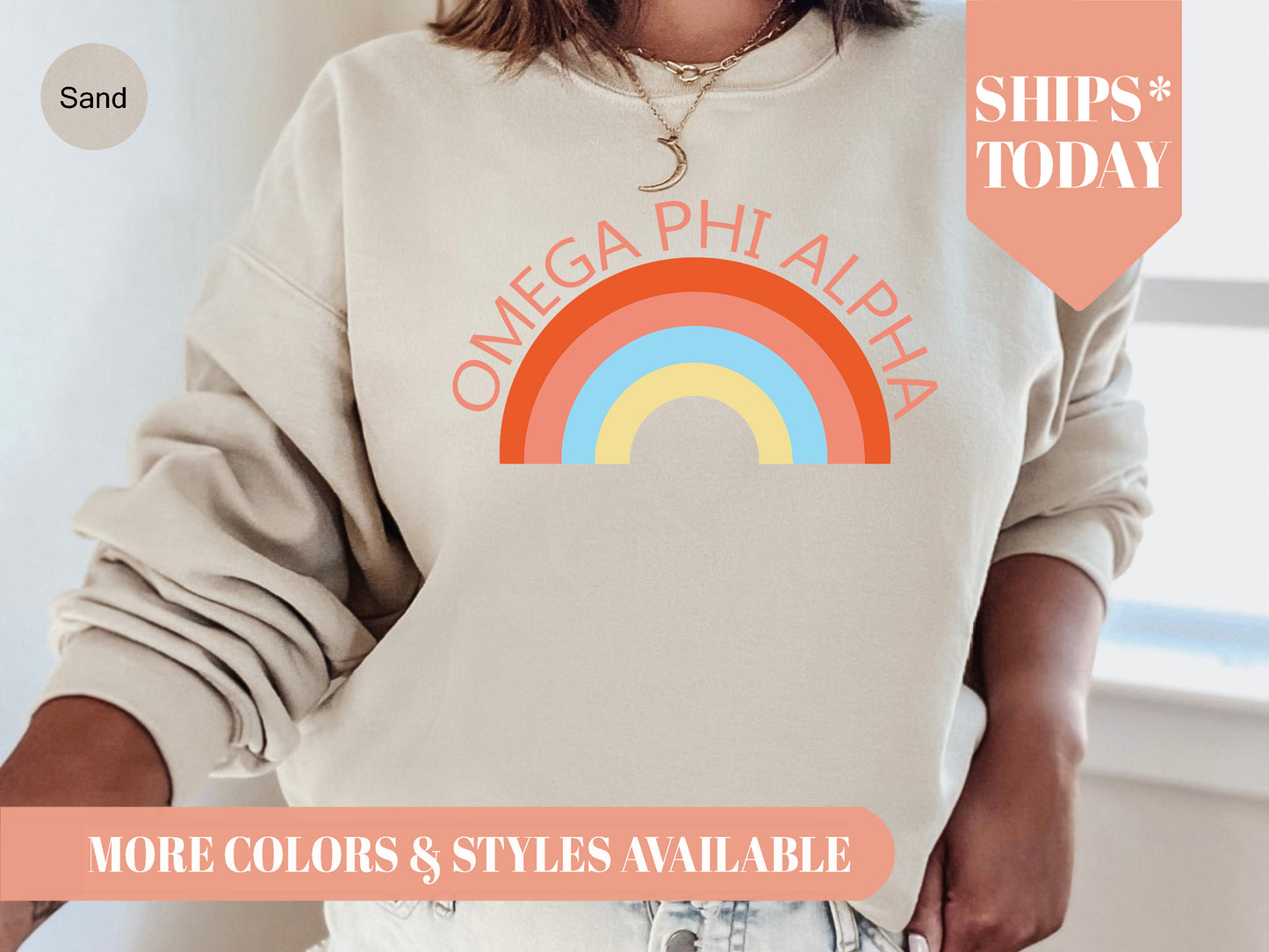 Omega Phi Alpha Colorful Rainbow Sorority Sweatshirt _ 3461g