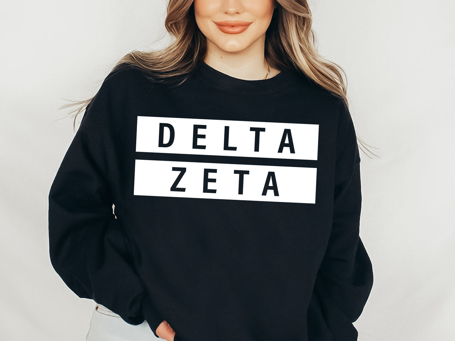 Delta Zeta Faded White Box Sorority Sweatshirt _ 3346g