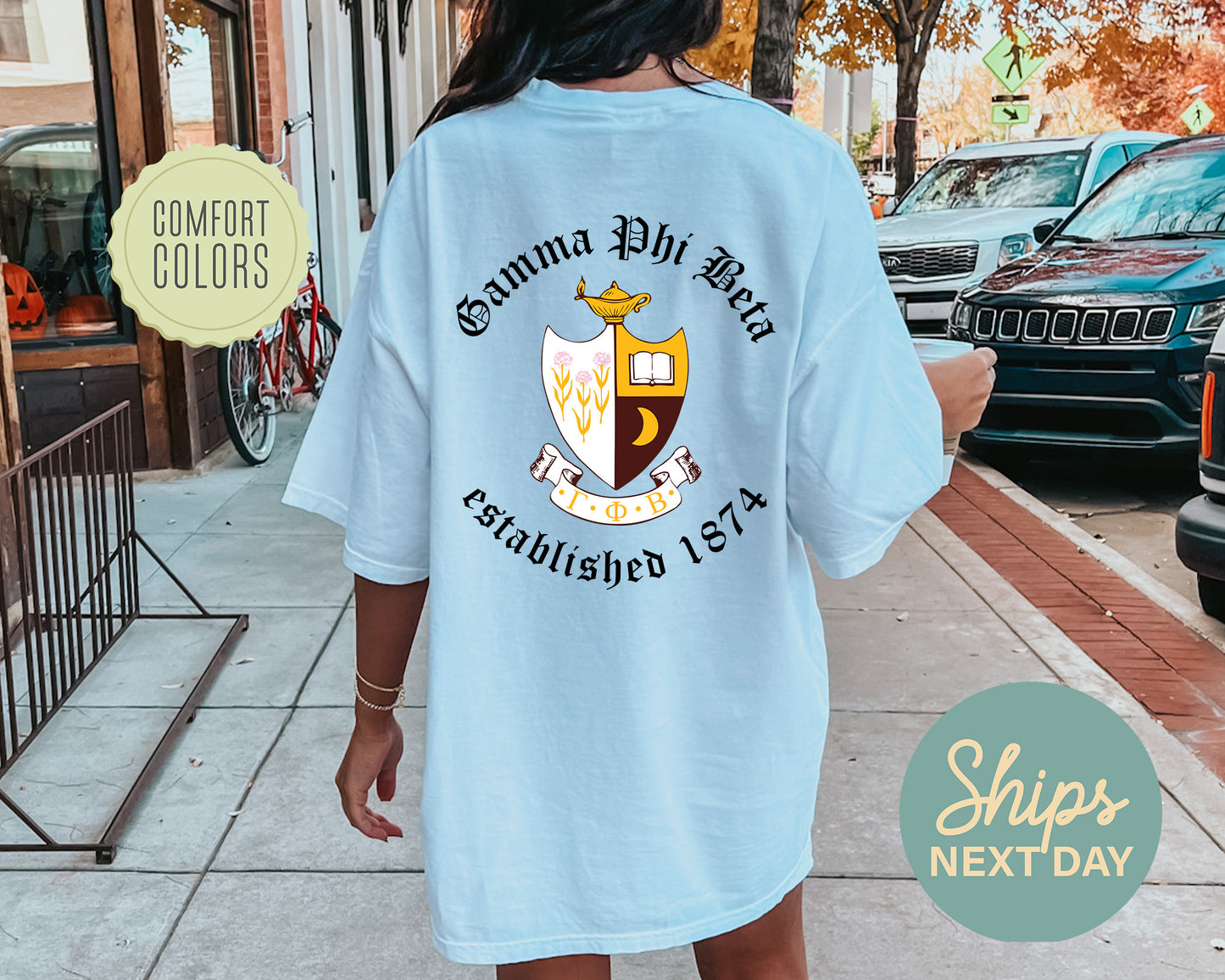 Gamma Phi Beta Old English Crest Comfort Colors Sorority T-shirt _ 32934g