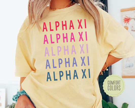 Alpha Xi Delta Bright and Stacked Comfort Colors Sorority T-shirt _ 8g