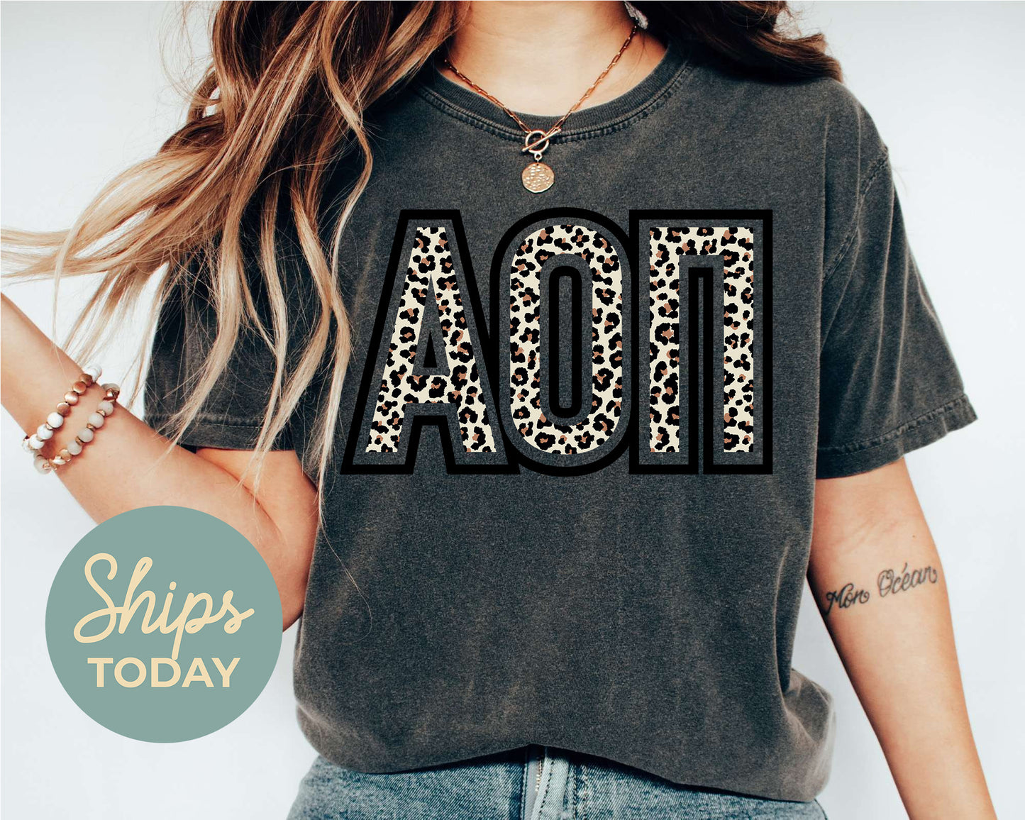 Alpha Omicron Pi Safari Style Letters Sorority T-shirt _ 30439g