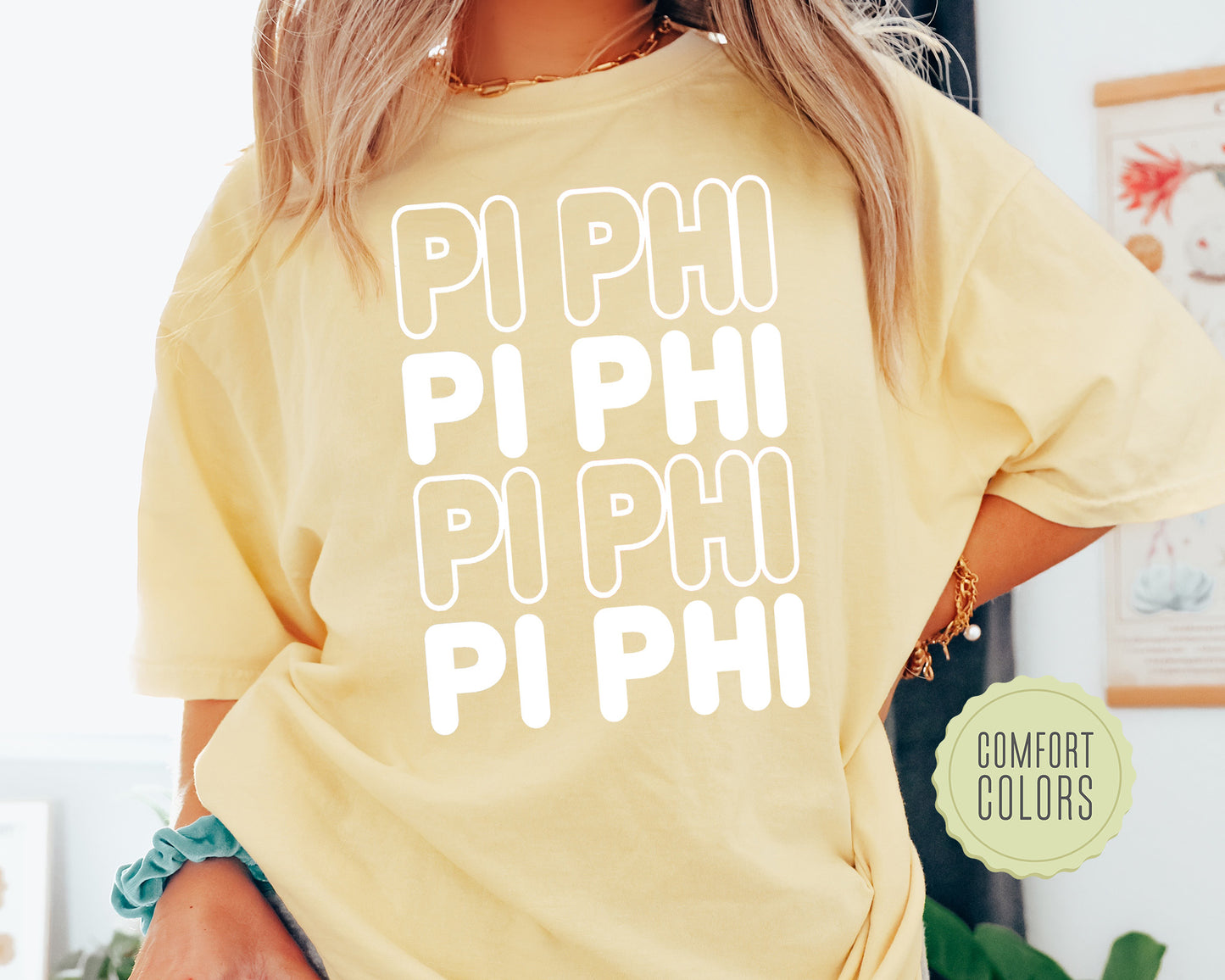 Pi Beta Phi Bold Bubble Letter Comfort Colors Sorority T-shirt _ 2232g