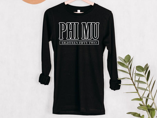 Phi Mu Stencil Stacked Sorority Long Sleeve T-shirt _ 2152g