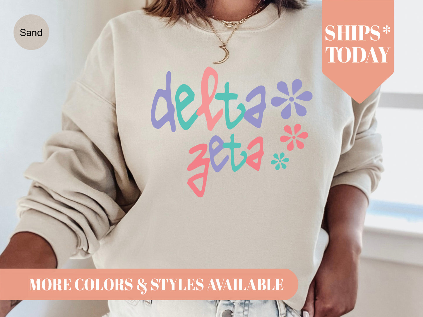 Delta Zeta Colorful Floral Sorority Sweatshirt _ 2616g