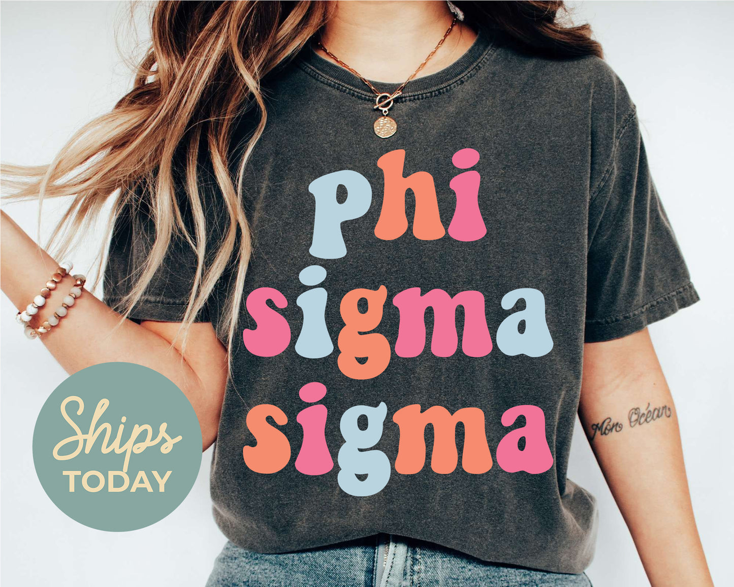 Phi Sigma Sigma Vividly Vibrant Sorority T-shirt _ 3168g