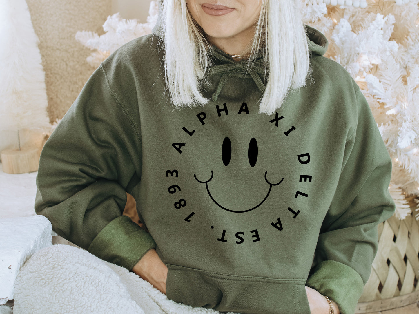 Alpha Xi Delta Smiley Face Halo Sorority Hoodie _ 2507g