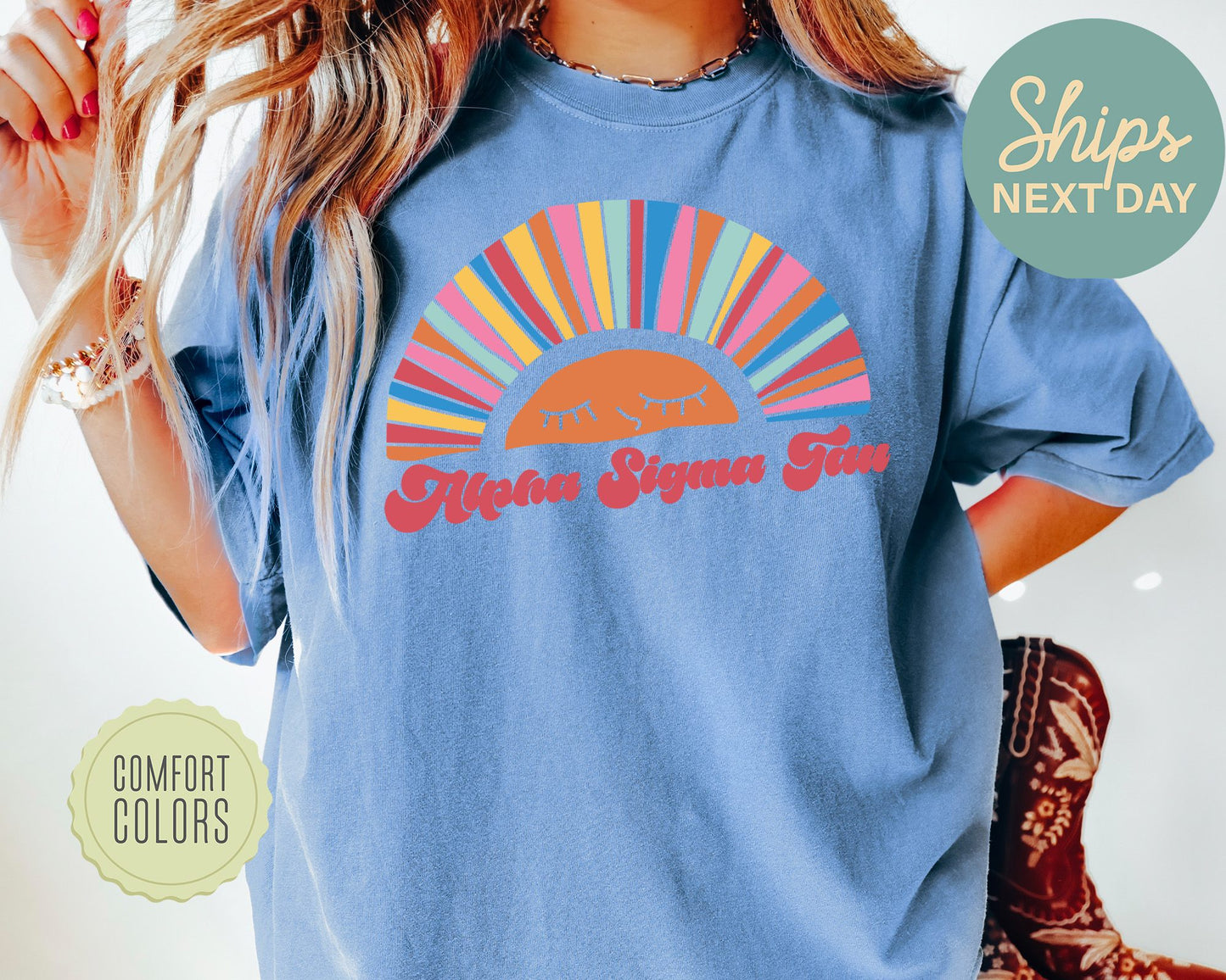 Alpha Sigma Tau Sunshine Comfort Colors Sorority T-shirt _ 3314g