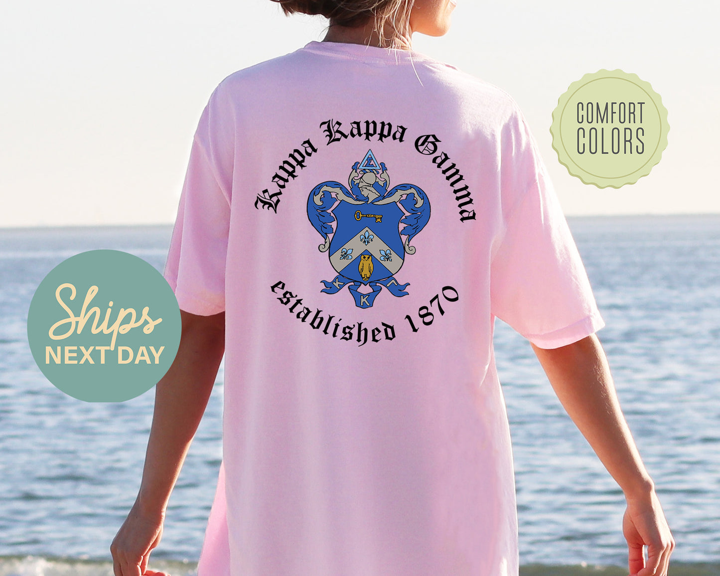 Kappa Kappa Gamma Old English Crest Comfort Colors Sorority T-shirt _ 32937g