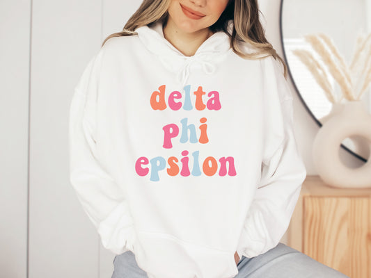 Delta Phi Epsilon Vividly Vibrant Sorority Hoodie _ 3161g