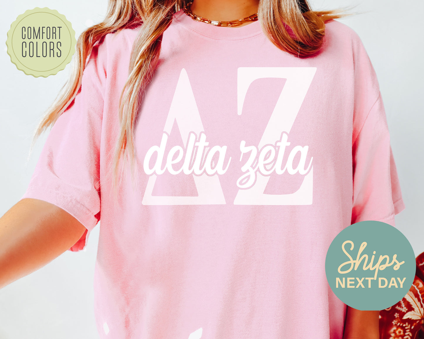 Delta Zeta Sliced White Letters Comfort Colors Sorority T-shirt _ 2251g