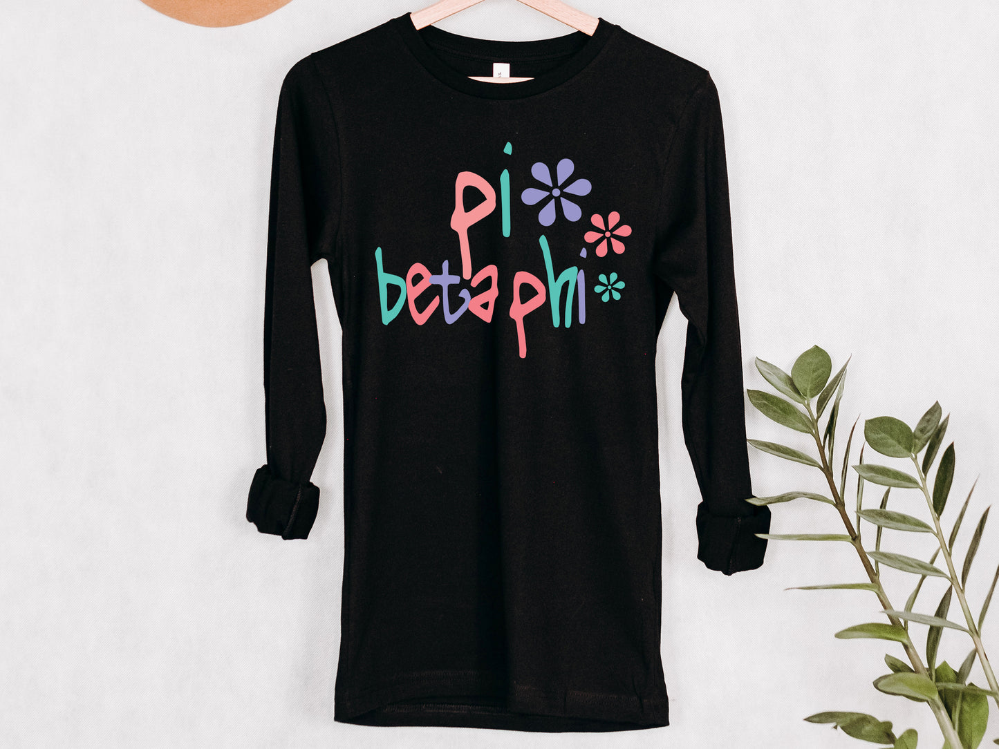Pi Beta Phi Colorful Floral Sorority Long Sleeve T-shirt _ 2623g
