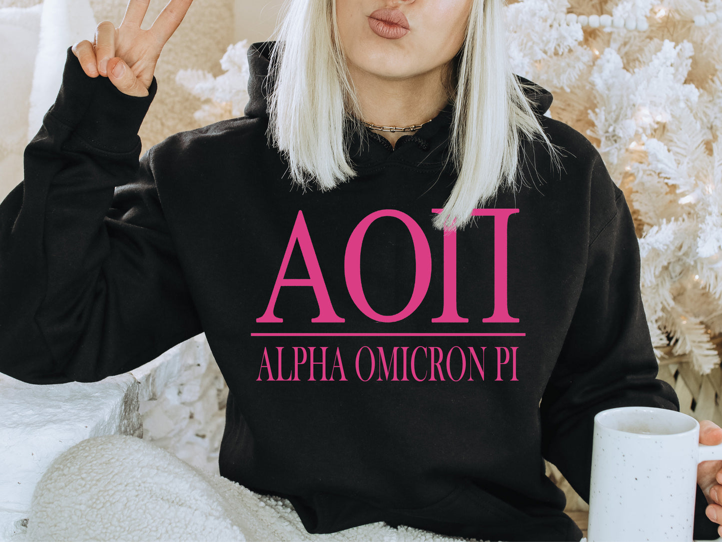 Alpha Omicron Pi Loud Letters Sorority Hoodie _ 470g