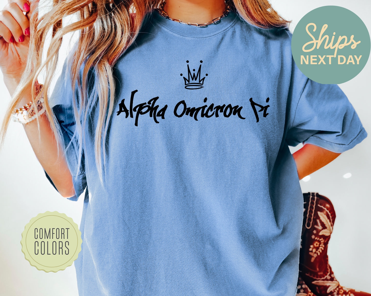 Alpha Omicron Pi Queen Comfort Colors Sorority T-shirt _ 2452g
