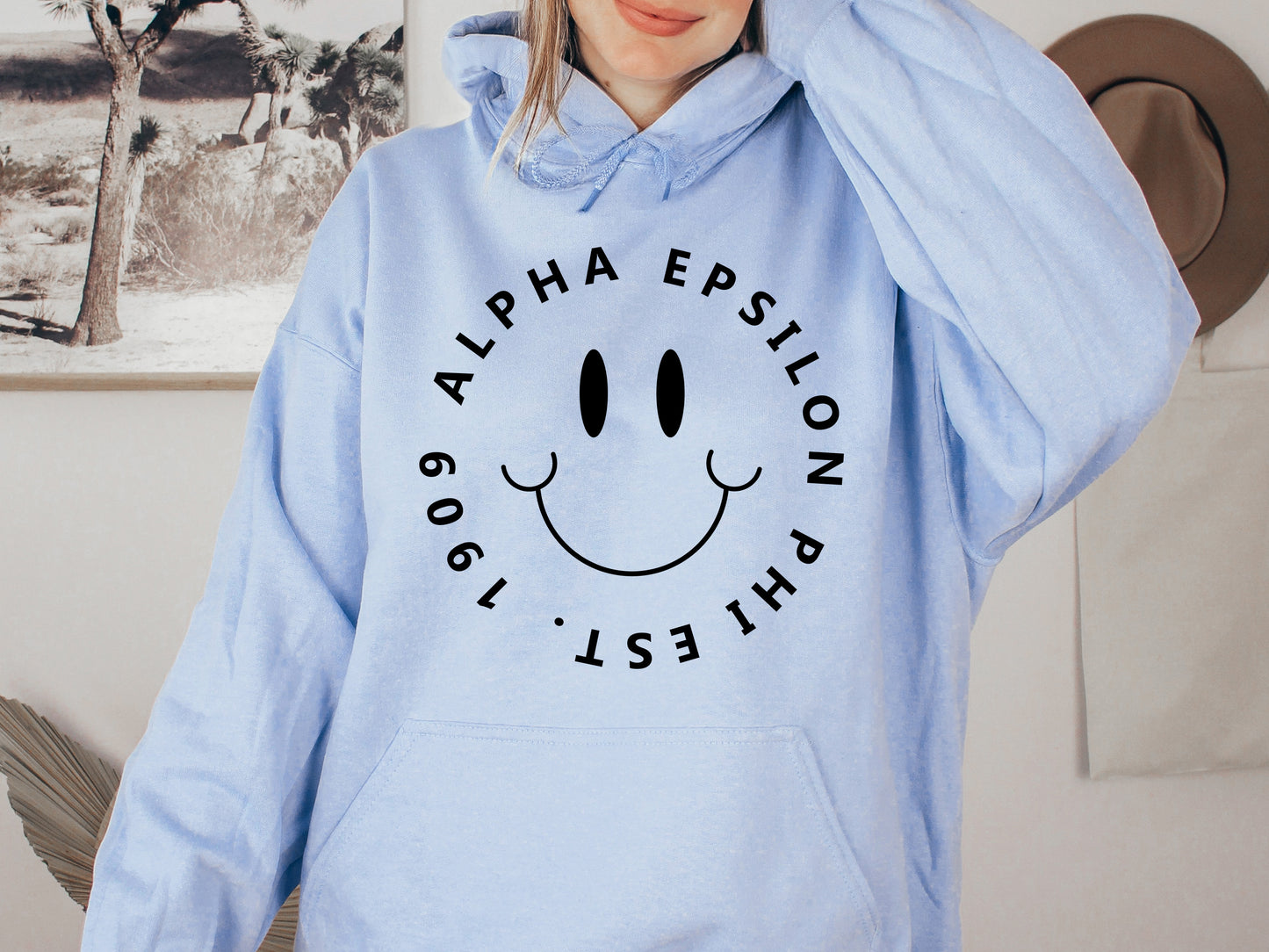 Alpha Epsilon Phi Smiley Face Halo Sorority Hoodie _ 2501g