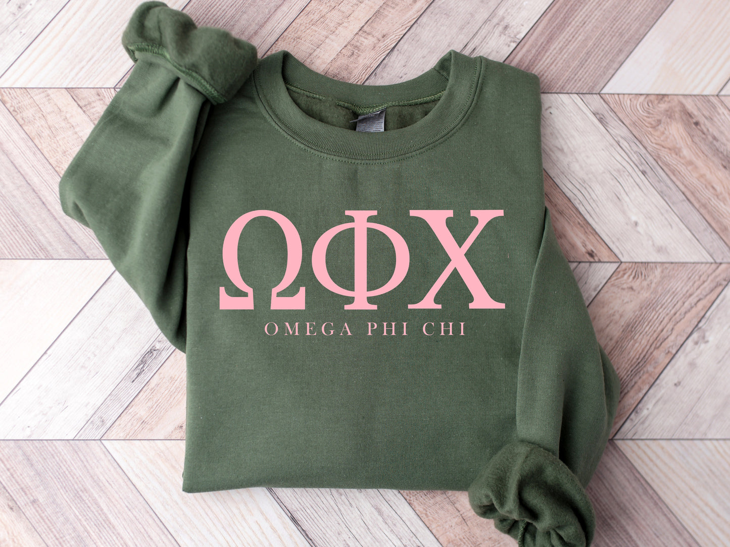 Omega Phi Chi Pink Letter Sorority Sweatshirt _ 3489g