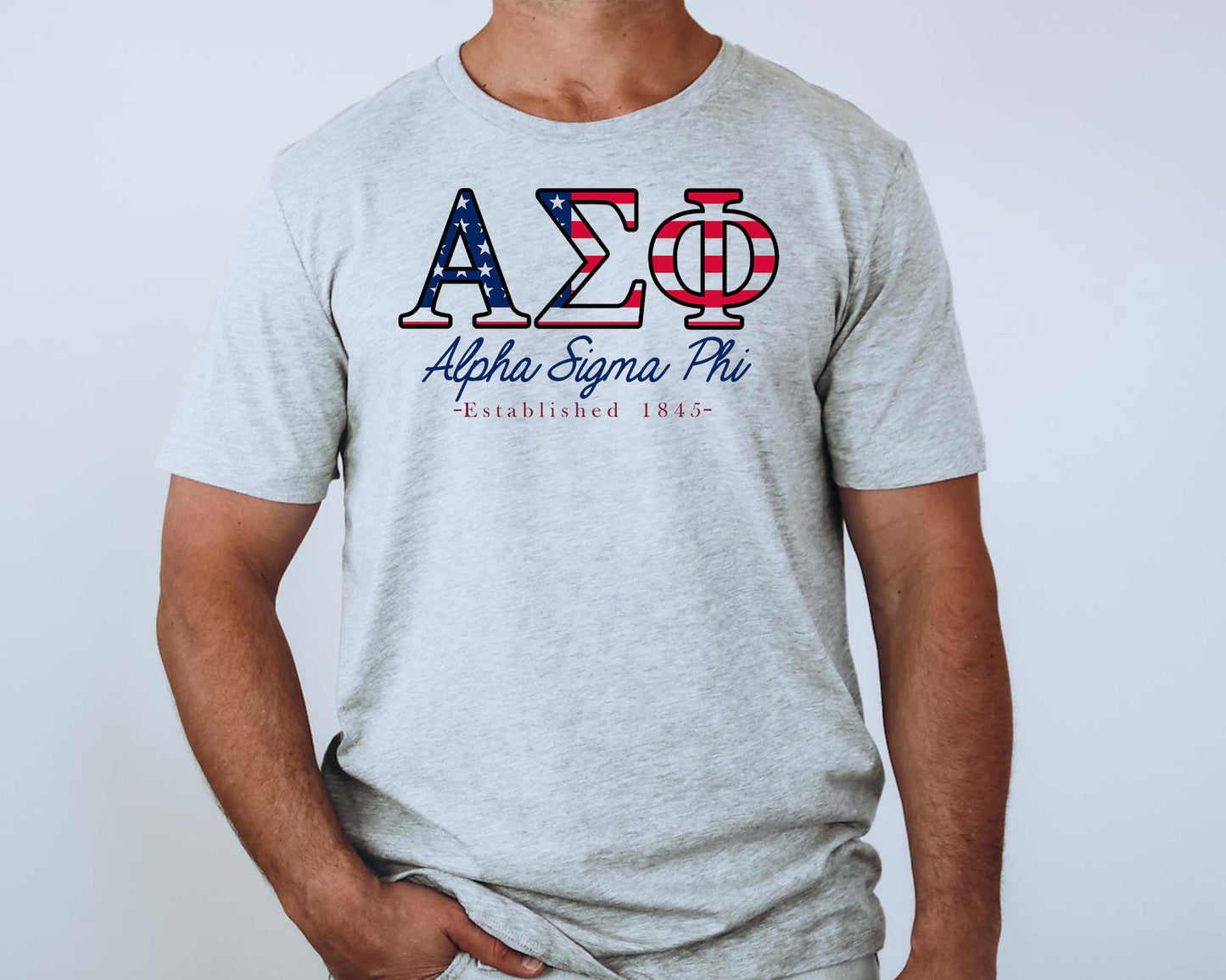 Alpha Sigma Phi American Flag Letters Fraternity T-shirt _ 1157g