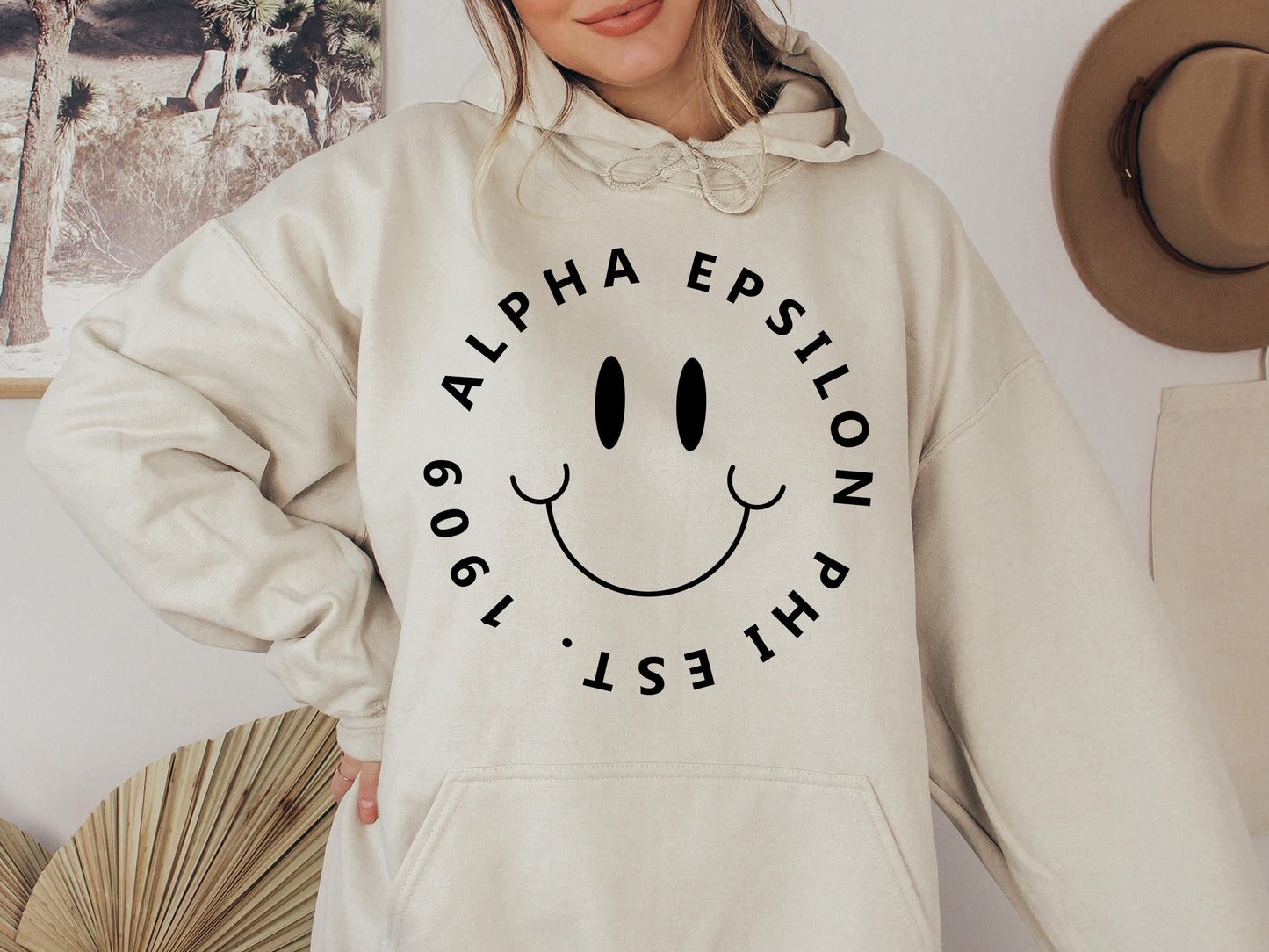 Alpha Epsilon Phi Smiley Face Halo Sorority Hoodie _ 2501g