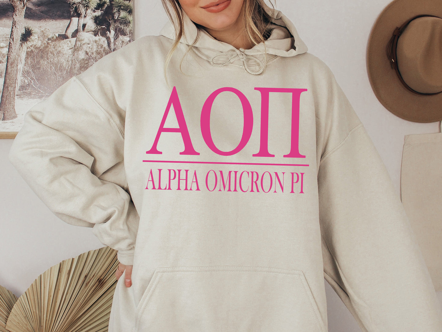 Alpha Omicron Pi Loud Letters Sorority Hoodie _ 470g