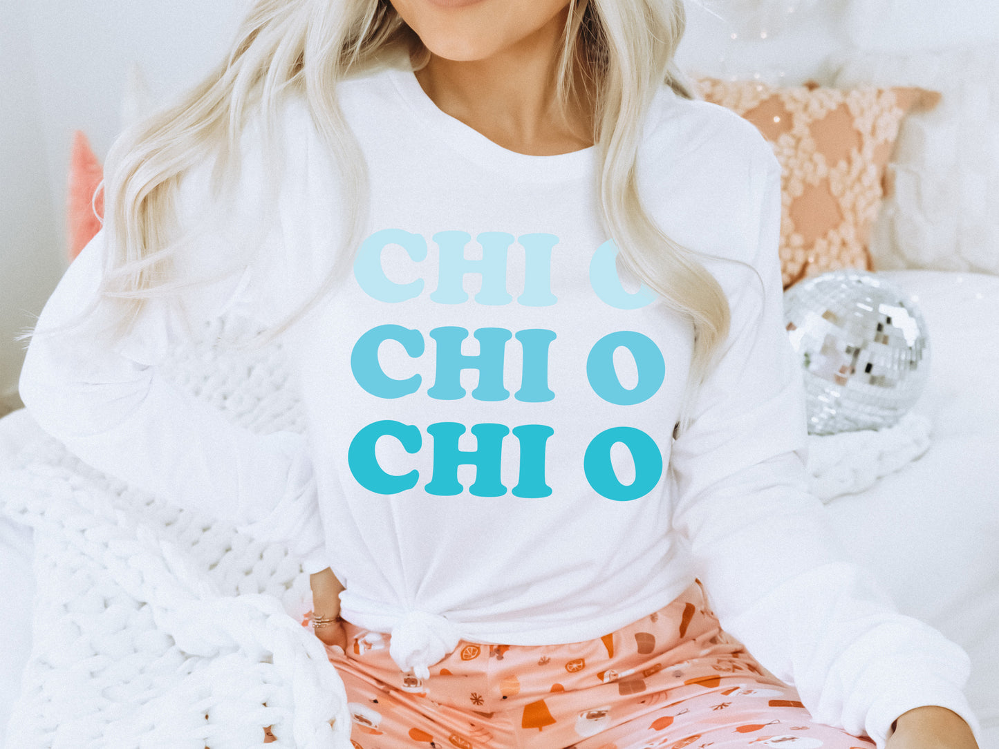 Chi Omega Touch of Blue Sorority Long Sleeve T-shirt _ 2586g