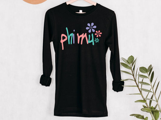 Phi Mu Colorful Floral Sorority Long Sleeve T-shirt _ 2621g